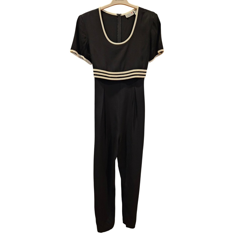 Scarlett Vintage Black White Trim‎ Short Sleeve Jumpsuit Wide Leg 11-12 90's Y2K